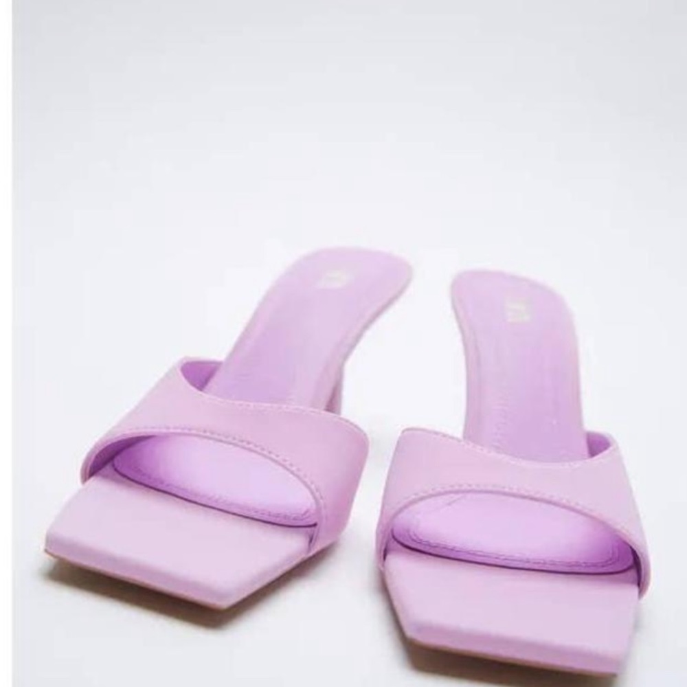 Zara square toe heeled sandals Mauve